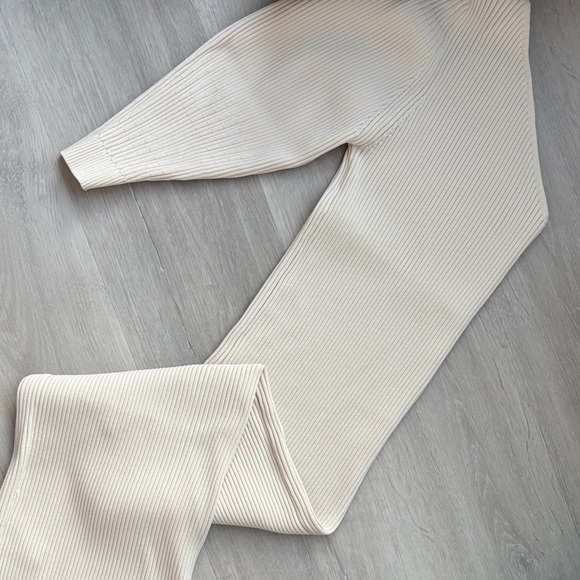 Zara Cream Wide Leg Ribbed Pants - Picture 3 of 4